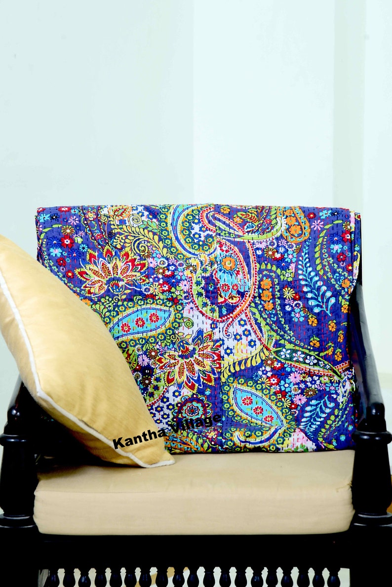 Stylish Cotton Hand Printed Kantha Quilt Bedspread Kantha Throw Kantha Bed Cover Queen Size Blanket floral pattern Bedspread Kantha Throw