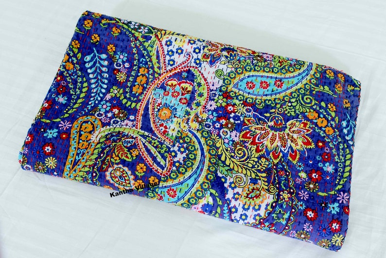 Stylish Cotton Hand Printed Kantha Quilt Bedspread Kantha Throw Kantha Bed Cover Queen Size Blanket floral pattern Bedspread Kantha Throw