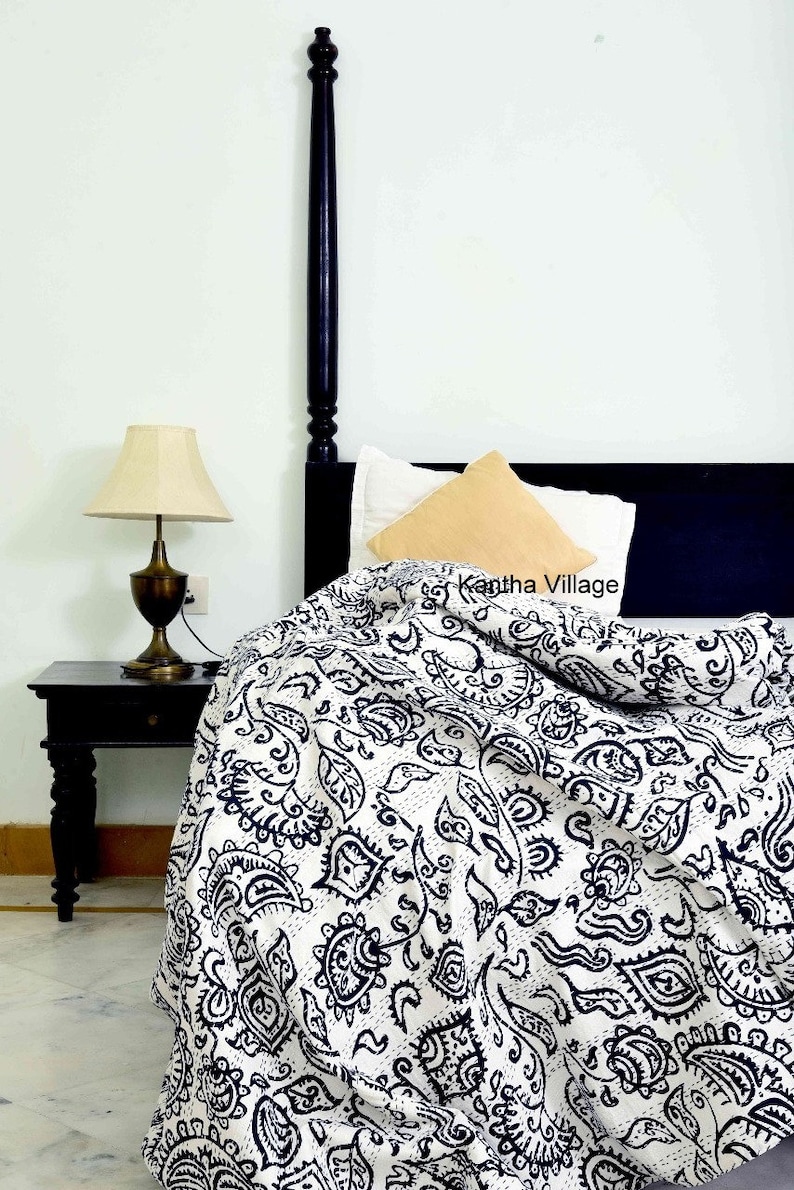 Flower Cotton Bedspread Kantha Quilt embroidery Bedsheets Bedcover Blanket Throw Baby Quilt Blanket Queen Size King Size Twin Size for decor