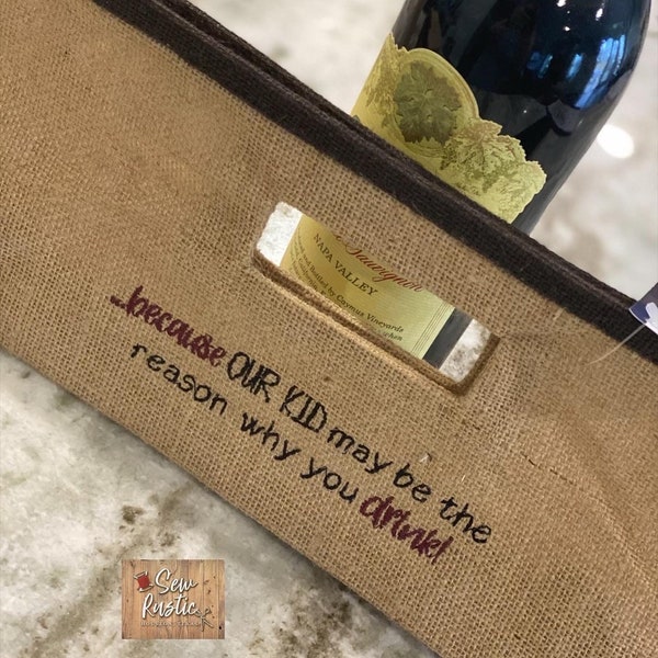 Horizonal Jute Wine Tote, bag Teacher Appreciation Gifts | Wine Lover, Wine Clutch, Wine Purse | School Quotes | Funny Teacher Gifts