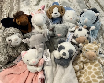 Personalized Baby Security Blanket, Lovey Crib Buffalo. Sloth, Cow, Dinosaur, Bunny, Unicorn, Elephant, Giraffe, Lamb, Panda and Alligator