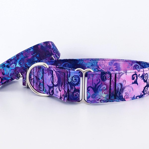 Martingale Kissed By Moonlight Purple Tie Dye Dog Collar - Size XS-XL- Adjustable - 3/4", 1 inch, 1.5" or 2" wide, Purple Blue Pink Batik