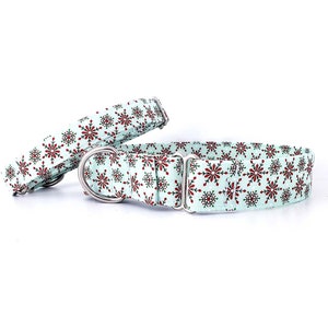 Christmas Martingale Collar Peppermint Snowflakes, Size XS - XL - 3/4&quot;, 1&quot; 1.5&quot; and 2&quot; wide, Holiday Dog Collar Snowflakes Red and Green