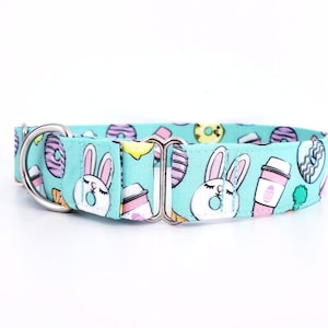 Easter Martingale Dog Collar: Doughnuts, Bunnies, Coffee - Fun Pastel Print M-XL