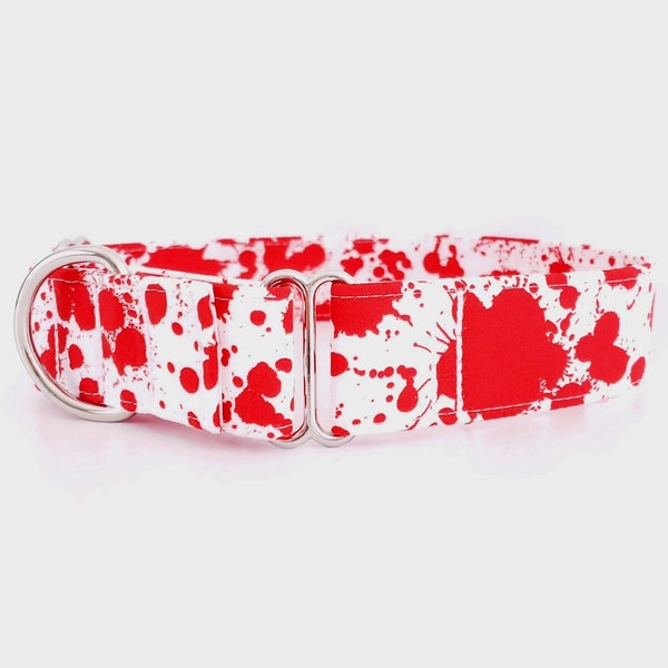 Halloween Martingale Dog Collar Bloody Blood Spatter Red The Dexter Size XS-XL Adjustable 3/4", 1", 1.5 inch and 2" wide Blood Collar