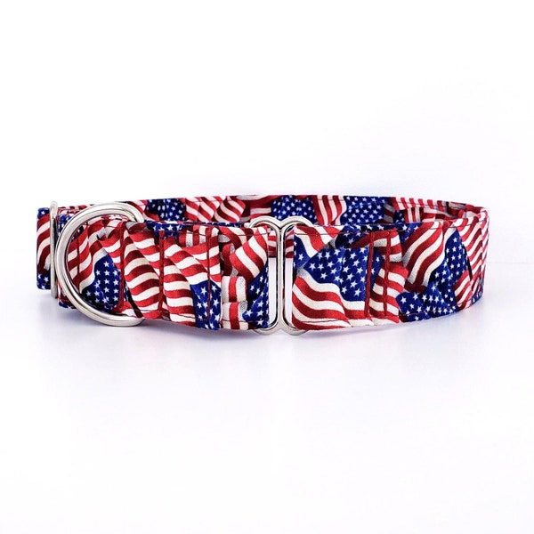 Martingale Dog Collar classic Patriotic USA Stars and Stripes - sizes XS-XL- Adjustable 3/4",  1 inch, 1.5 inch and 2 inch America Collar