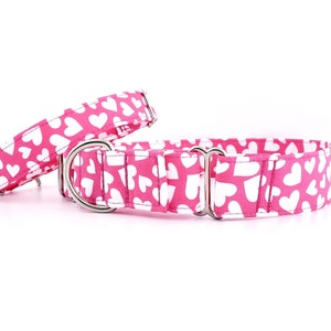 Hot Pink Hearts Martingale Dog Collar: Adjustable Training Collar