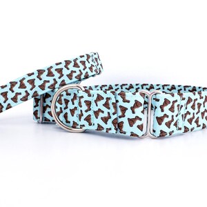 Easter Martingale Dog Collar: Chocolate Bunny Tossed on Blue