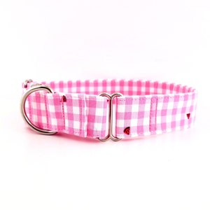 Pink Gingham With Watermelons Summer Martingale Dog Collar: Adjustable Sizes