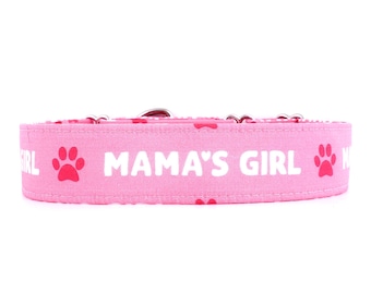 Pink Martingale Dog Collar: Mama's Girl, Adjustable Sizes XS-XL