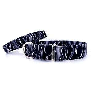 Fire Flames Martingale Dog Collar: Adjustable Biker Collar Black