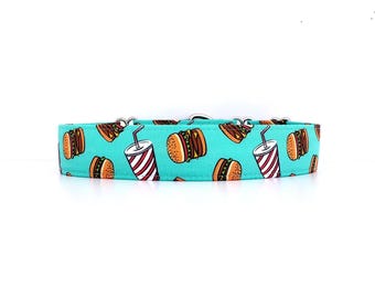 Hamburger and Soda Martingale Dog Collar, Food Print, Hiking Collar, adjustable