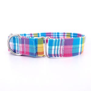 Handmade Coastal Plaid Martingale Dog Collar: Adjustable XS-XL