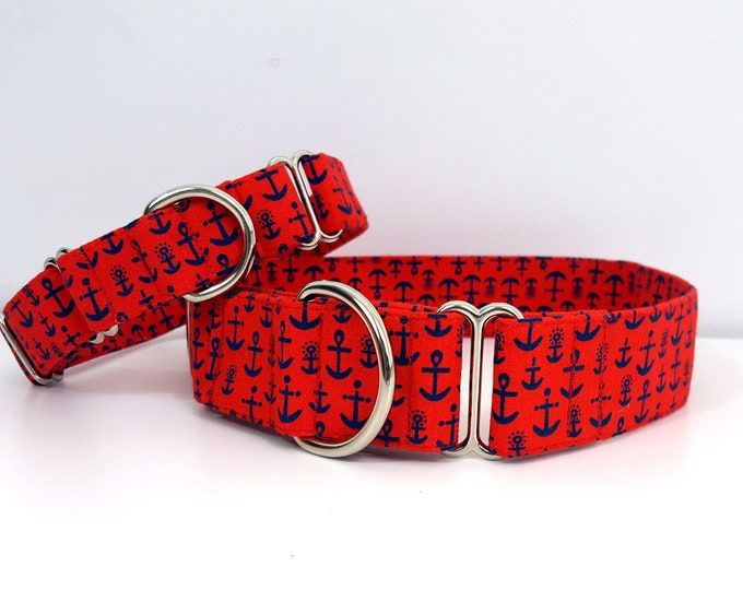 Martingale Dog Collar Nautical Classic Red and Blue Anchors Etsy