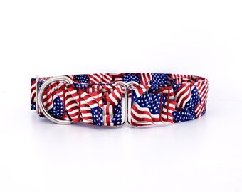 Patriotic Martingale Dog Collar: USA Stars & Stripes, Adjustable Sizes