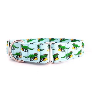 Martingale Collar Dinosaurs T-Rex Eating Tacos YUP Size XS-XL Adjustable 3/4, 1, 1.5 inch or 2 inch width dinosaur taco dino dog collar image 1