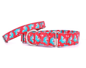 Valentines Martingale Dog Collar Sharks With Hearts size XS-XL Adjustable 3/4", 1", 1.5" and 2 inch wide Martingale Valentines Love Sharks