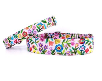 Martingale Dog Collar Wildflowers on Pink, Floral Dog Collar size XS-XL Adjustable 3/4", 1", 1.5 inch or 2 inch wide Pink Flowers Dog Collar