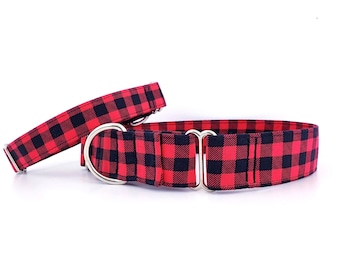 Martingale Dog Collar Red Buffalo Plaid Tartan size XS-XL Adjustable 3/4", 1", 1.5" and 2 inch wide Dog Collar Red Buffalo Check Lumberjack