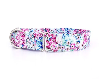 Martingale Dog Collar Pink Flowers, Cherry Blossoms Dog Collar, Size XS-XL- Adjustable 3/4", 1", 1.5" and 2" wide Pink Flower Collar, Floral