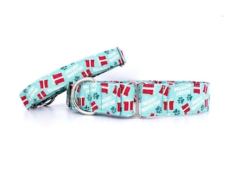 Christmas Martingale Dog Collar Present Inspector, cotton, adjustable sizes