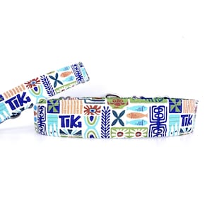 Martingale Dog Collar Tiki Time, sizes XS-XL Adjustable 3/4" ,1 inch, 1.5" or 2" wide, Pacific Dog Collar, Dog Collar Hawaii Polynesia Tiki