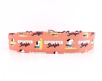 Martingale Dog Collar Surfing, Counter Surfer Dog Collar Size XS to XL, XS to Extra Large, Adjustable 3/4 inch, 1 inch, 1.5" or 2" wide