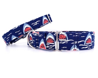 Collar para perros Shark - Estilo Martingale - A prueba de escapes - Hecho a mano bajo pedido - Disponible en talla extra ancha