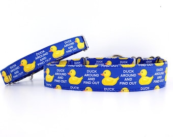 Martingale Dog Collar Duck Around And Find Out - Size XS-XL- Adjustable 1 inch, 1.5 inch and 2", Yellow Rubber Duck Collar, profanity collar