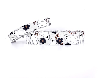 Ghosts and Flowers Collar - Escape Proof Martingale Style - Halloween Design - XS to XL