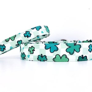 St Patricks Day Martingale Dog Collar: Green Shamrock Plaid