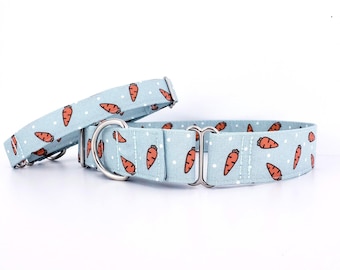 Martingale Dog Collar Carrots on Mint Size XS-XL Adjustable 1", 1.5 inch or 2 inch wide Spring Collar, Easter Greyhound Collar with Carrots