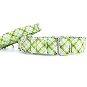 Spring Plaid Martingale Dog Collar: Green Blue Easter Collar Sizes XS to XL