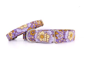 Boho Flower Print Dog Collar, Martingale Style, Floral Bohemian, Adjustable