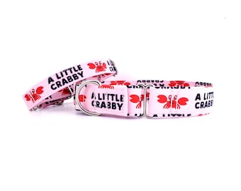 Martingale Dog Collar A LITTLE CRABBY, pink summer collar with crabs, handmade, adjustable