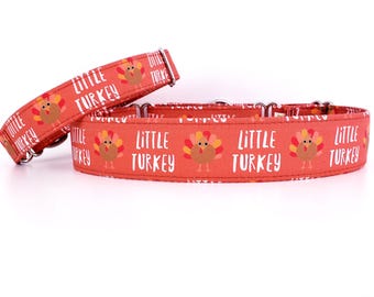 Little Turkey Thanksgiving Dog Collar - Escape Proof Martingale Style - Adjustable - Handmade to Order