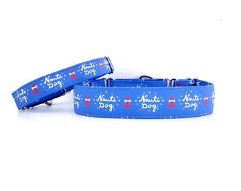 Nautical Dog Collar, Martingale, Nauti Dog with Anchors and Bones XS to XL