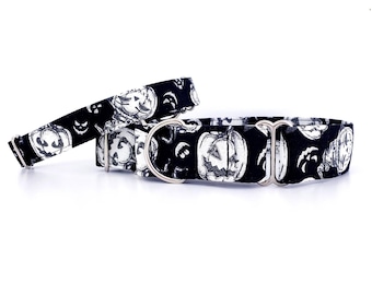 Glow in The Dark - Halloween Martingale Dog Collar Jack O' Lantern - Personalize Size and Width