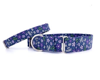 Martingale Dog Collar IdK IdC and IDGAF- Size XS-XL- Adjustable 1 inch, 1.5 inch & 2"  fun profanity collar, midnight blue purple flowers