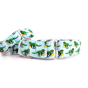 Martingale Collar Dinosaurs T-Rex Eating Tacos YUP Size XS-XL Adjustable 3/4, 1, 1.5 inch or 2 inch width dinosaur taco dino dog collar image 2
