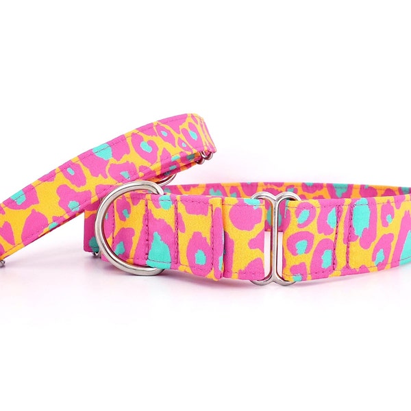 Martingale Dog Collar Fun Summer Leopard Cheetah Pink Orange Turquoise Animal Print - Size XS-XL,  Adjustable  1 inch, 1.5 inch or 2 inch