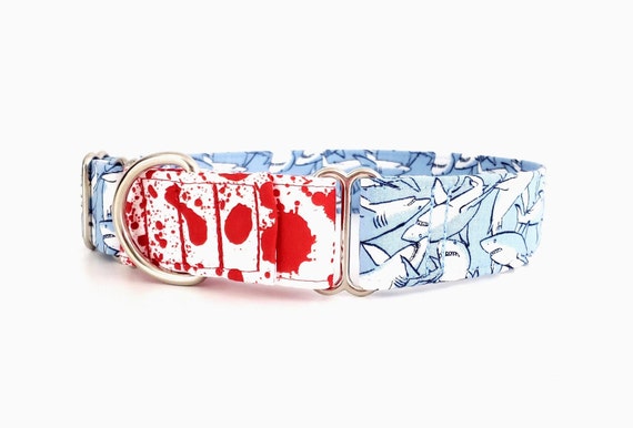 Sharks and Blood Spatter Martingale Dog Collar - Adjustable XS-XL, Jaws