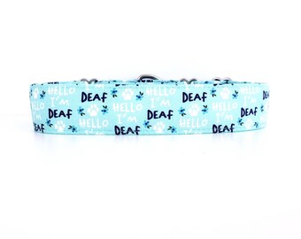 Hello, I am Deaf - Martingale Dog Collar, handmade, adjustable sizes XS to XL, Aqua
