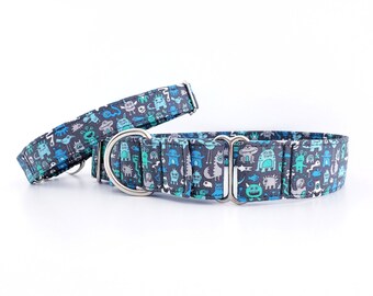 Martingale Dog Collar Monsters and Aliens - Size XS-XL- Adjustable - 3/4", 1 inch, 1.5 inch or 2" wide Dog Collar Cute Little Monsters