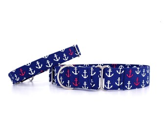 Martingale Dog Collar Coastal Anchors - Nautical Design - Training Collar - Adjustable