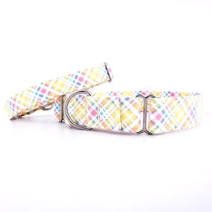 Plaid Martingale Dog Collar: Spring Yellow Tartan, Adjustable Sizes XS to XL
