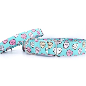 Valentines Conversation Hearts Martingale Dog Collar: Sizes XS to XL, Cotton