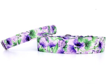 Martingale Dog Collar Purple Flowers, Purple Honey Flowers size XS-XL Adjustable 3/4", 1", 1.5 inch or 2" wide Lavender Collar Martingale