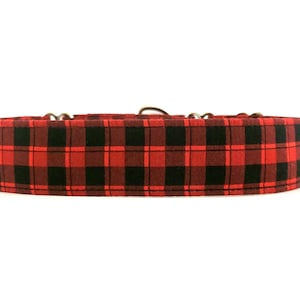 Red Buffalo Plaid Martingale Dog Collar: Soft Tartan Farmhouse Style