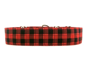 Martingale Dog Collar Soft Classic Red and Black Farmhouse Tartan Red Buffalo Plaid Collar, Size XS - XL 1" 1.5" and 2 inch width